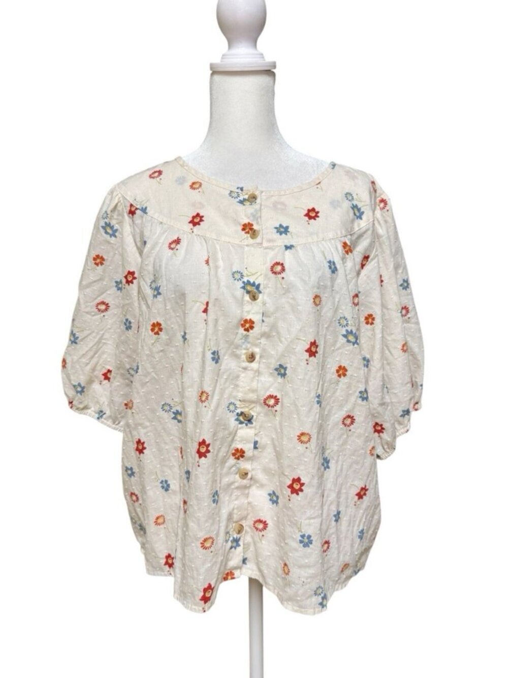 Madewell Floral Swiss Dot Puff Sleeve Boxy Cotton Blouse XL Cottagecore